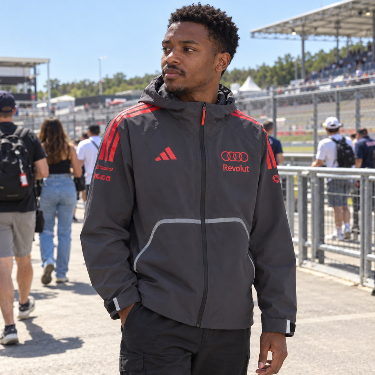 Audi Revolut F1 x Adidas Lightweight Team Jacket with Sponsor Logos – Grey – ilustrační foto (AI)
