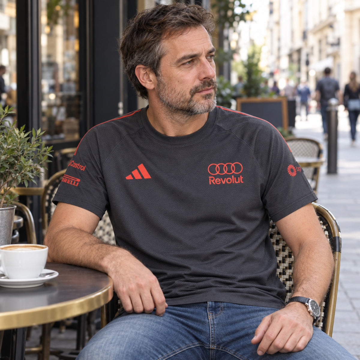 Audi Revolut F1 x Adidas Team T-Shirt with Sponsor Logos – Grey – ilustrační foto (AI)