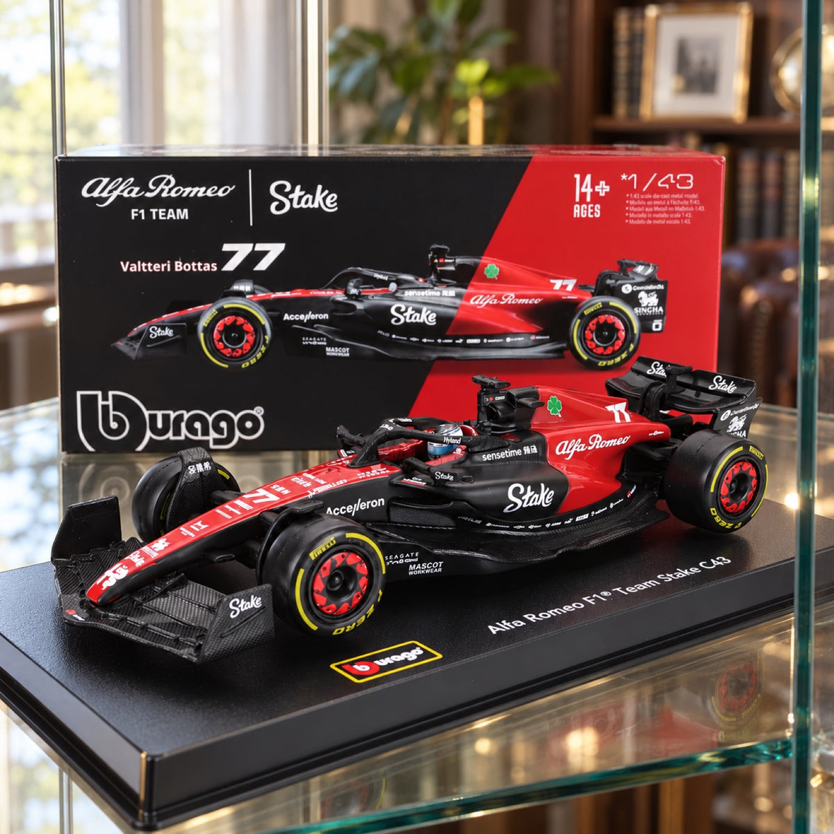 Alfa Romeo F1 C43 Bburago #77 Valtteri Bottas 2023 Model 1:43 – Signature – illustrative photo (AI)