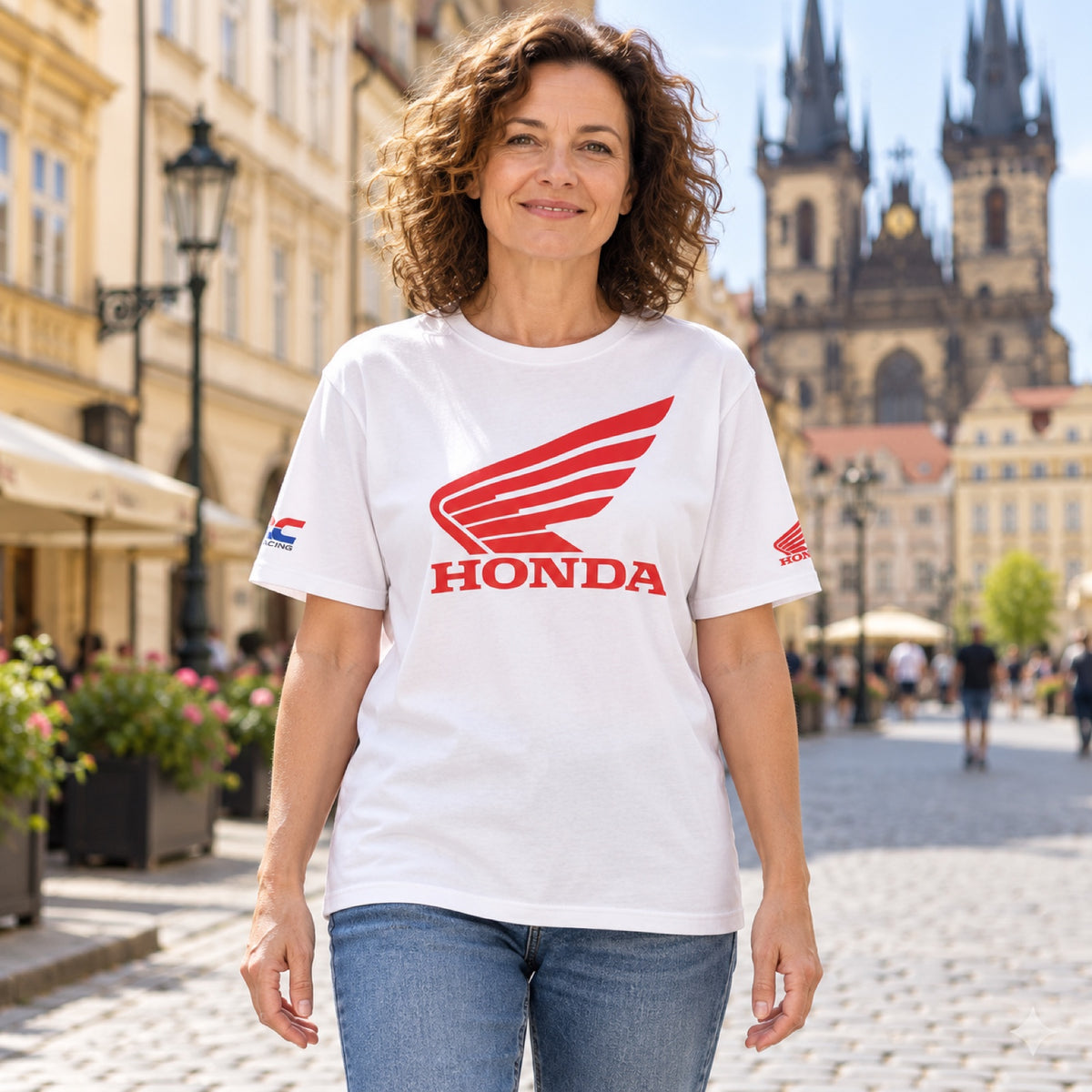 Koszulka kibica HRC Honda z dużym logo – biała – zdjęcie poglądowe (AI)