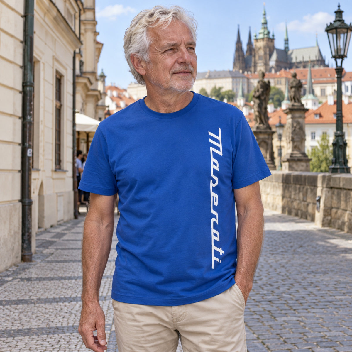 Męska koszulka Maserati z napisem Maserati – niebieska – zdjęcie poglądowe (AI)