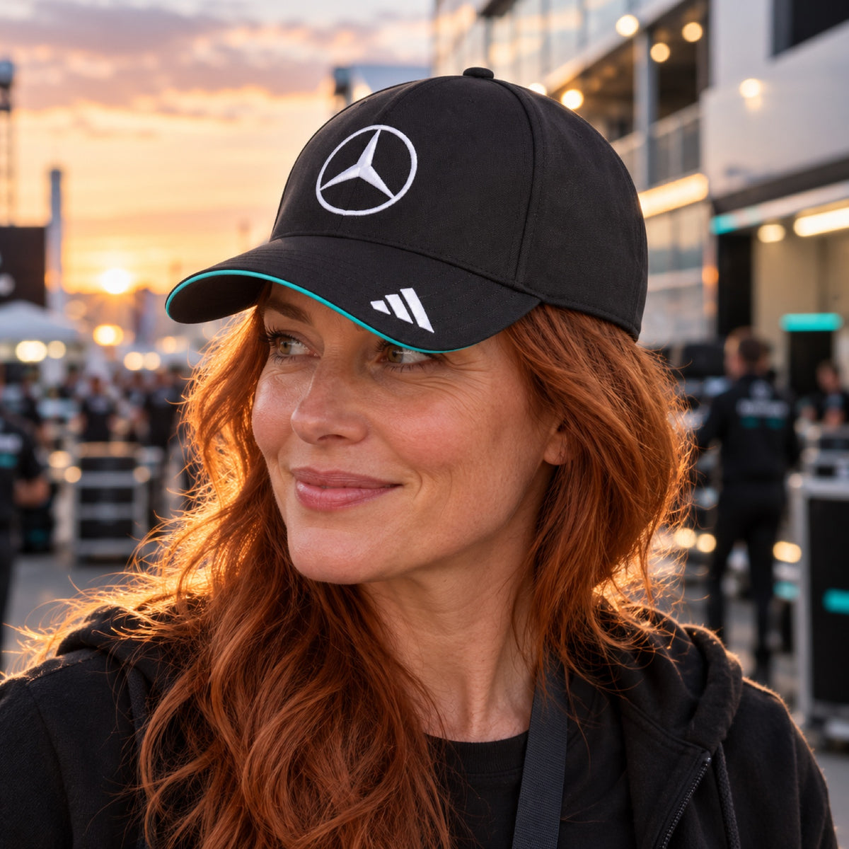 Czapka zespołowa z daszkiem Mercedes-AMG PETRONAS F1 x Adidas – czarna – zdjęcie poglądowe (AI)