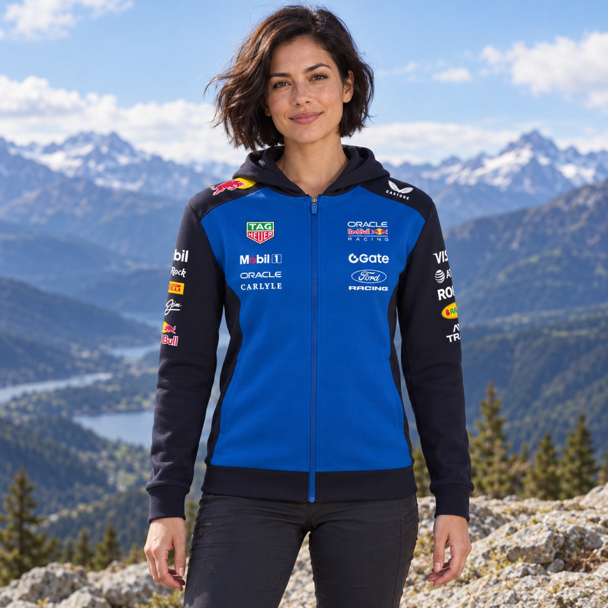 Oracle Red Bull Racing Team Zip Hoodie with Sponsor Logos – illustrative photo (AI)