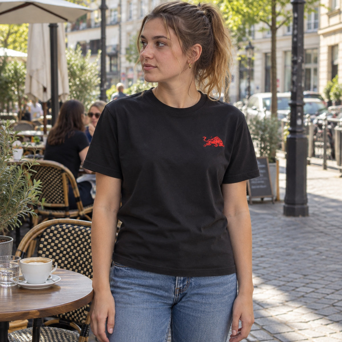 Red Bull Ring ECLIPSE Casual T-Shirt – Black with RRI Motif – ilustrační foto 2 (AI)