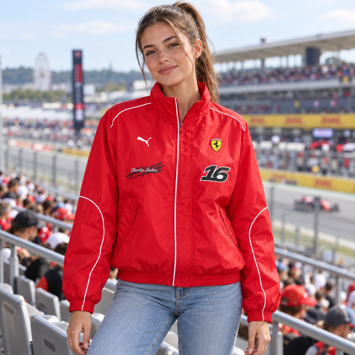 Kurtka Charles Leclerc Scuderia Ferrari F1 x Puma – edycja kibica – zdjęcie poglądowe (AI)