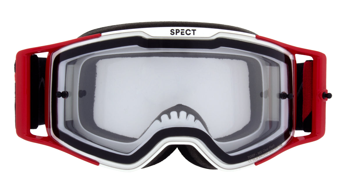 Gogle motocrossowe Red Bull Spect TORP biało-czerwone z przezroczystą szybą