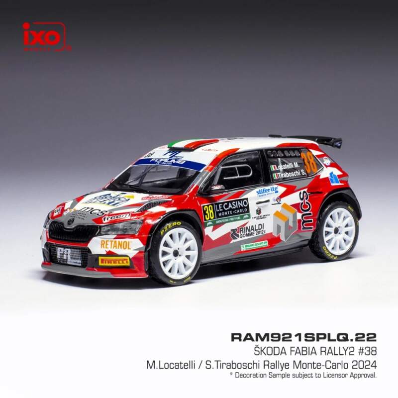 Model IXO Škoda Fabia Rally2 2024 N.38 M. Locatelli - Rally Monte Carlo