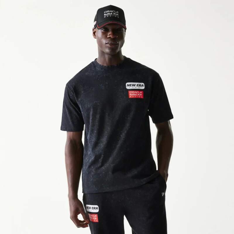Koszulka casual Oracle Red Bull Racing NE LINEAR czarna - oversize