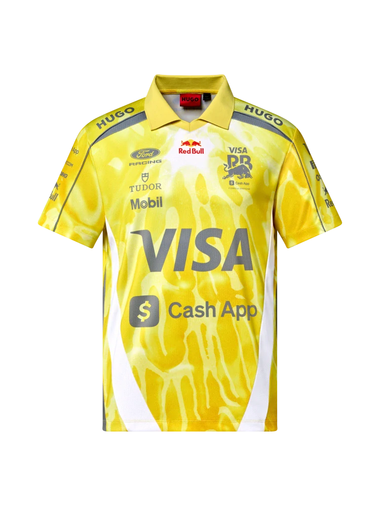 Koszulka polo zespołowa HUGO Visa Cash App Racing Bulls – Miami GP 2026, żółta