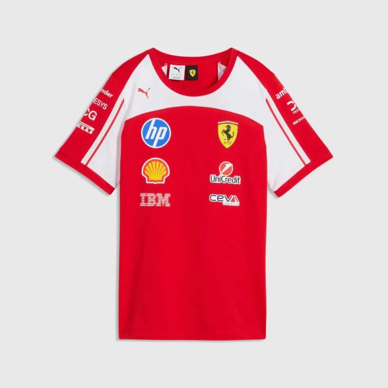 Damska koszulka Scuderia Ferrari F1 x Puma z logo sponsorów - edycja zespołowa