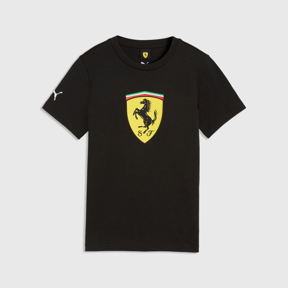 Koszulka dziecięca Scuderia Ferrari F1 x Puma z dużą tarczą – czarna