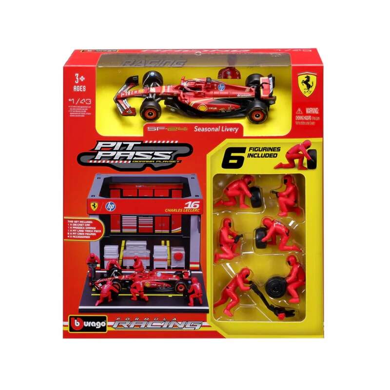 Model Bburago Scuderia Ferrari F1 1:43 Charles Leclerc z modelem boksu