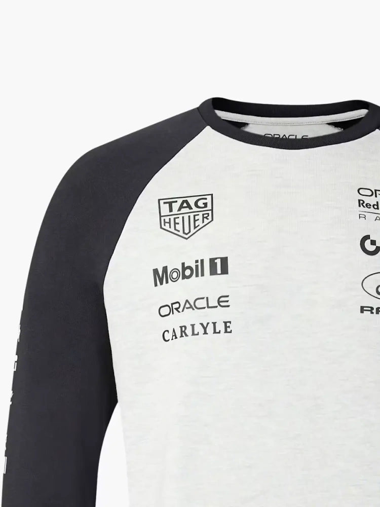 Koszulka zespołowa z długim rękawem Oracle Red Bull Racing Classic z logo sponsorów – szara