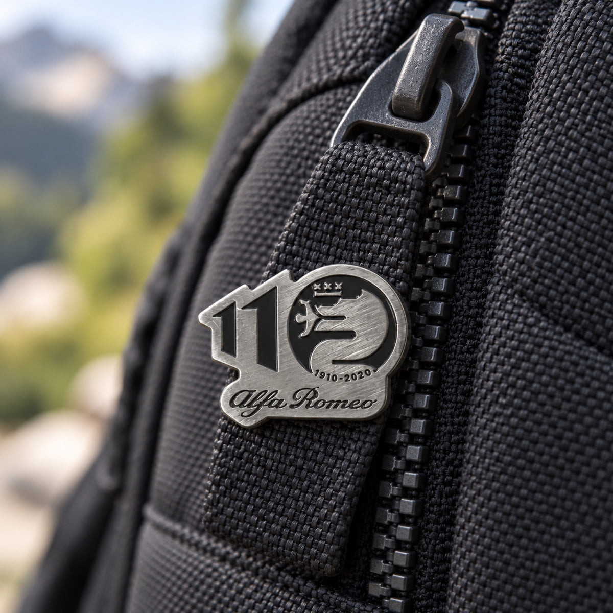Alfa Romeo 110th Anniversary Metal Badge – Black – illustrative photo (AI)