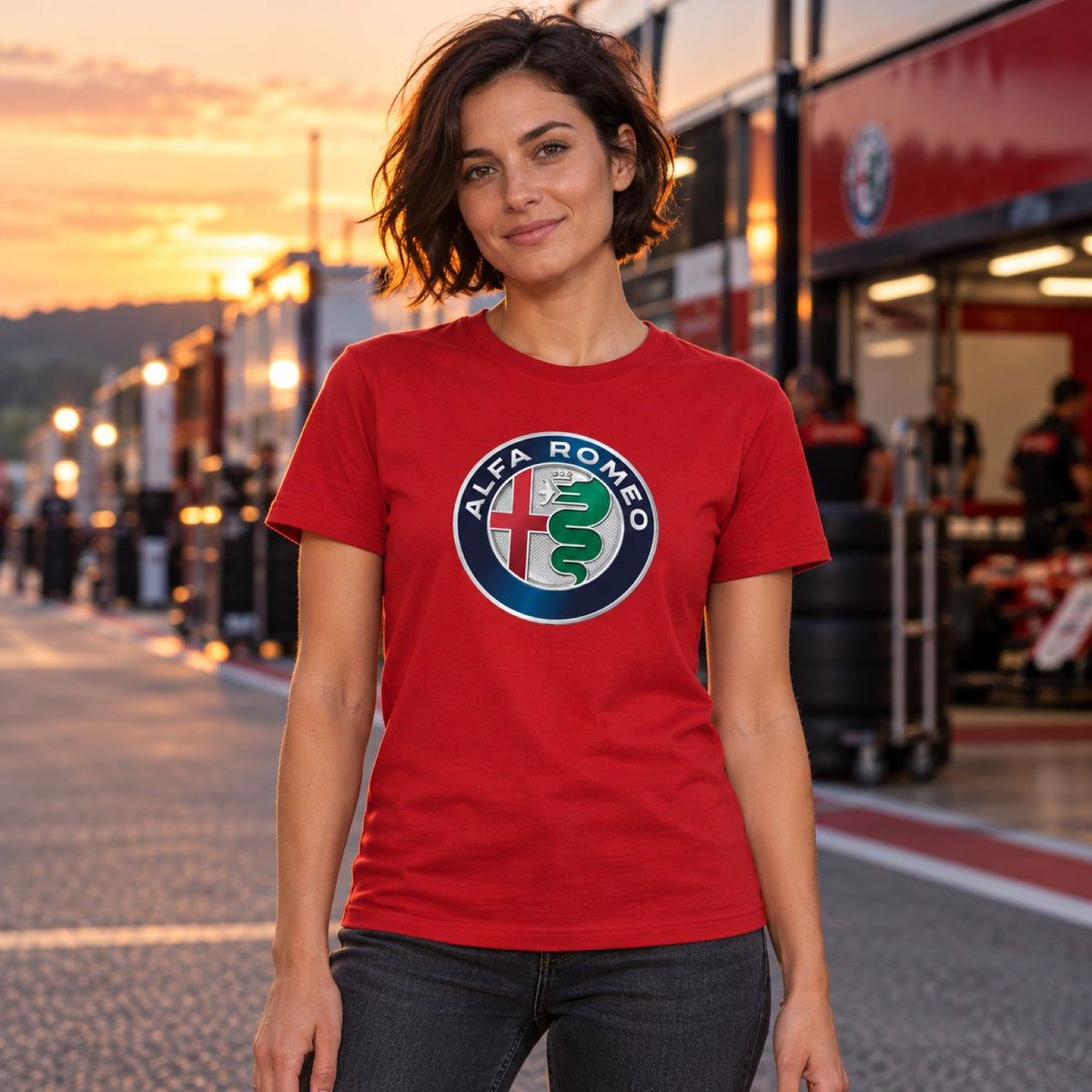 Koszulka Alfa Romeo z logo AR – czerwona – zdjęcie poglądowe (AI)
