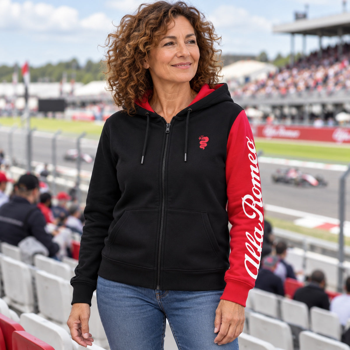 Bluza rozpinana z kapturem Alfa Romeo z logo AR – czarna – S – zdjęcie poglądowe (AI)