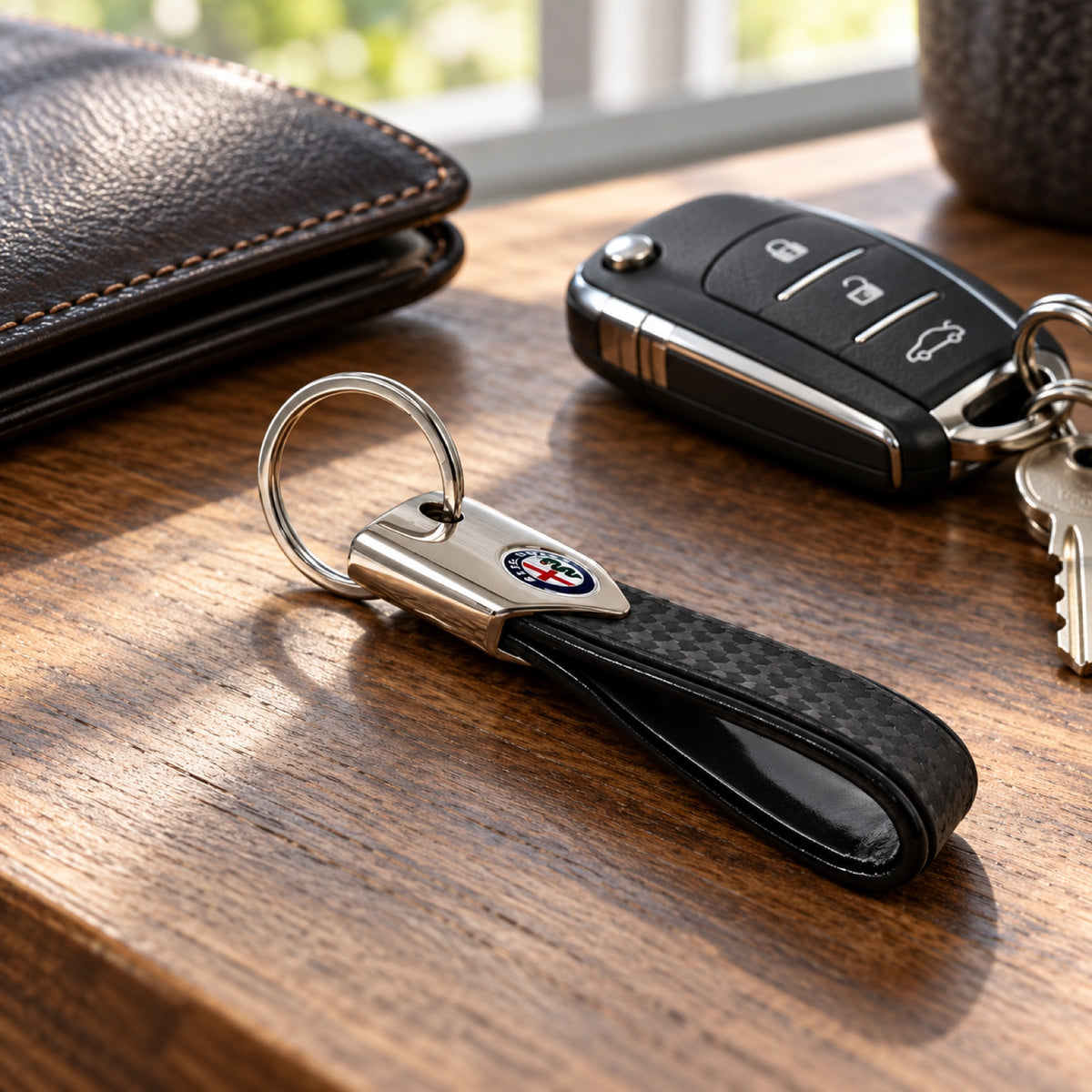 Alfa Romeo BAND Keyring – Carbon Black – illustrative photo (AI)