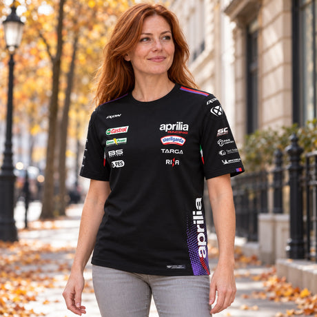 Koszulka zespołowa Aprilia Racing MotoGP z logo sponsorów – zdjęcie poglądowe (AI)