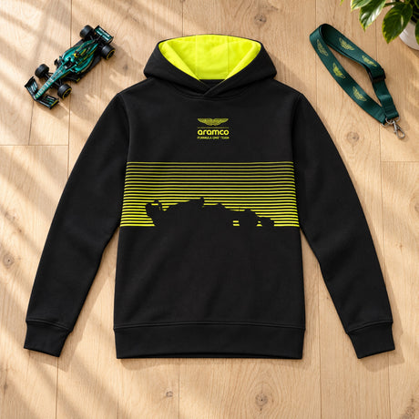 Dziecięca bluza kibica z kapturem Aston Martin F1 Team GRAPHIC – czarna – 152 cm – zdjęcie poglądowe (AI)