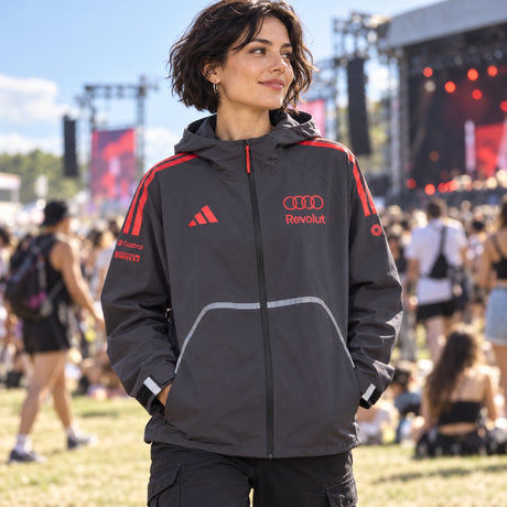 Lekka kurtka zespołowa Audi Revolut F1 x Adidas z logo sponsorów – szara – zdjęcie poglądowe (AI)