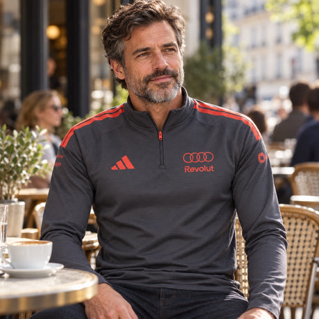 Bluza treningowa Audi Revolut F1 x Adidas z logo sponsorów – szara – zdjęcie poglądowe (AI)