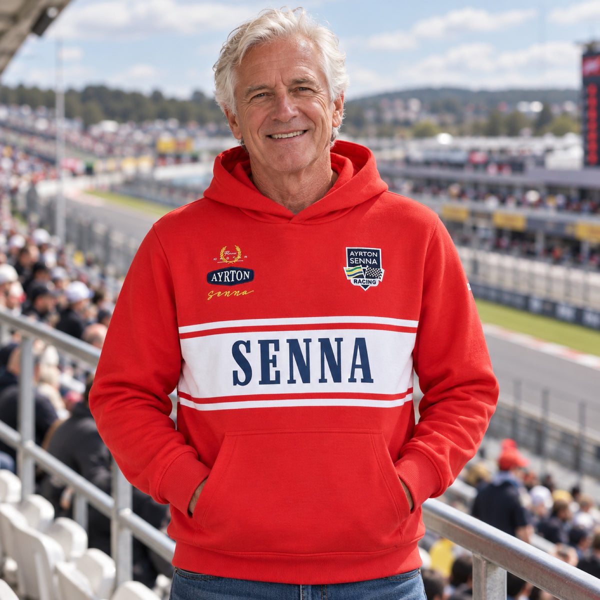 Bluza z kapturem Ayrton Senna Legend – czerwona – zdjęcie poglądowe (AI)