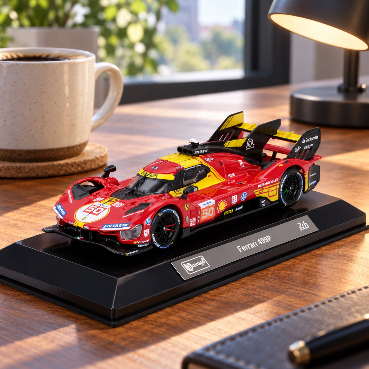 Model Ferrari 499P #50 zwycięzca Le Mans 2024 1:43 – Bburago – zdjęcie poglądowe (AI)