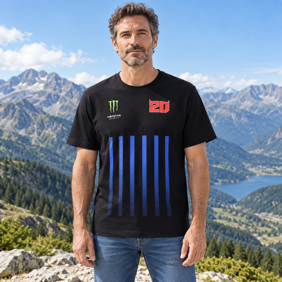 Koszulka Fabio Quartararo Monster Energy Stripes – czarna – zdjęcie poglądowe (AI)