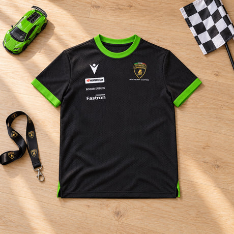 Koszulka dziecięca Lamborghini Squadra Corse z logo sponsorów – 9–12 lat – zdjęcie poglądowe (AI)