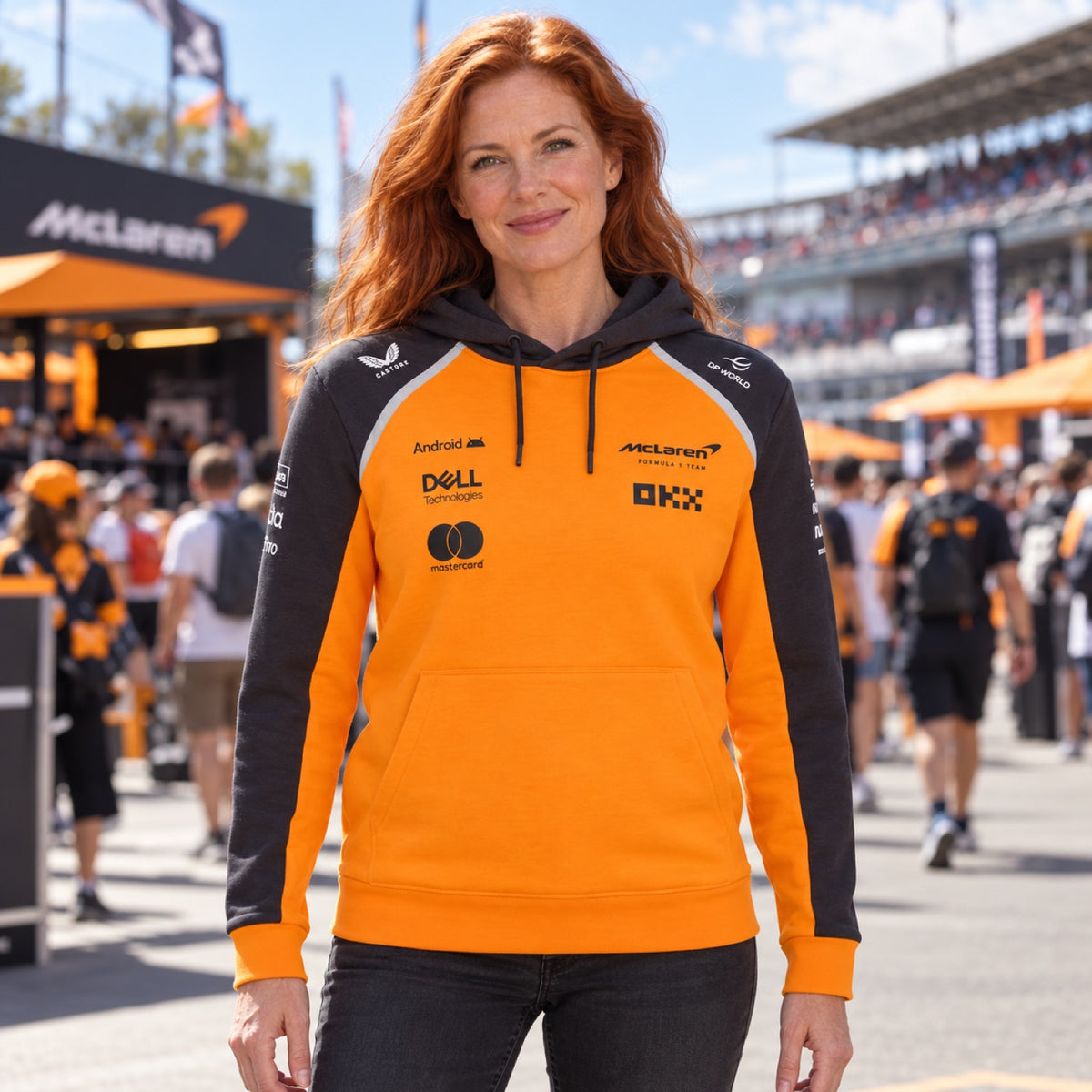 McLaren F1 Team Hoodie with Sponsor Logos – illustrative photo (AI)