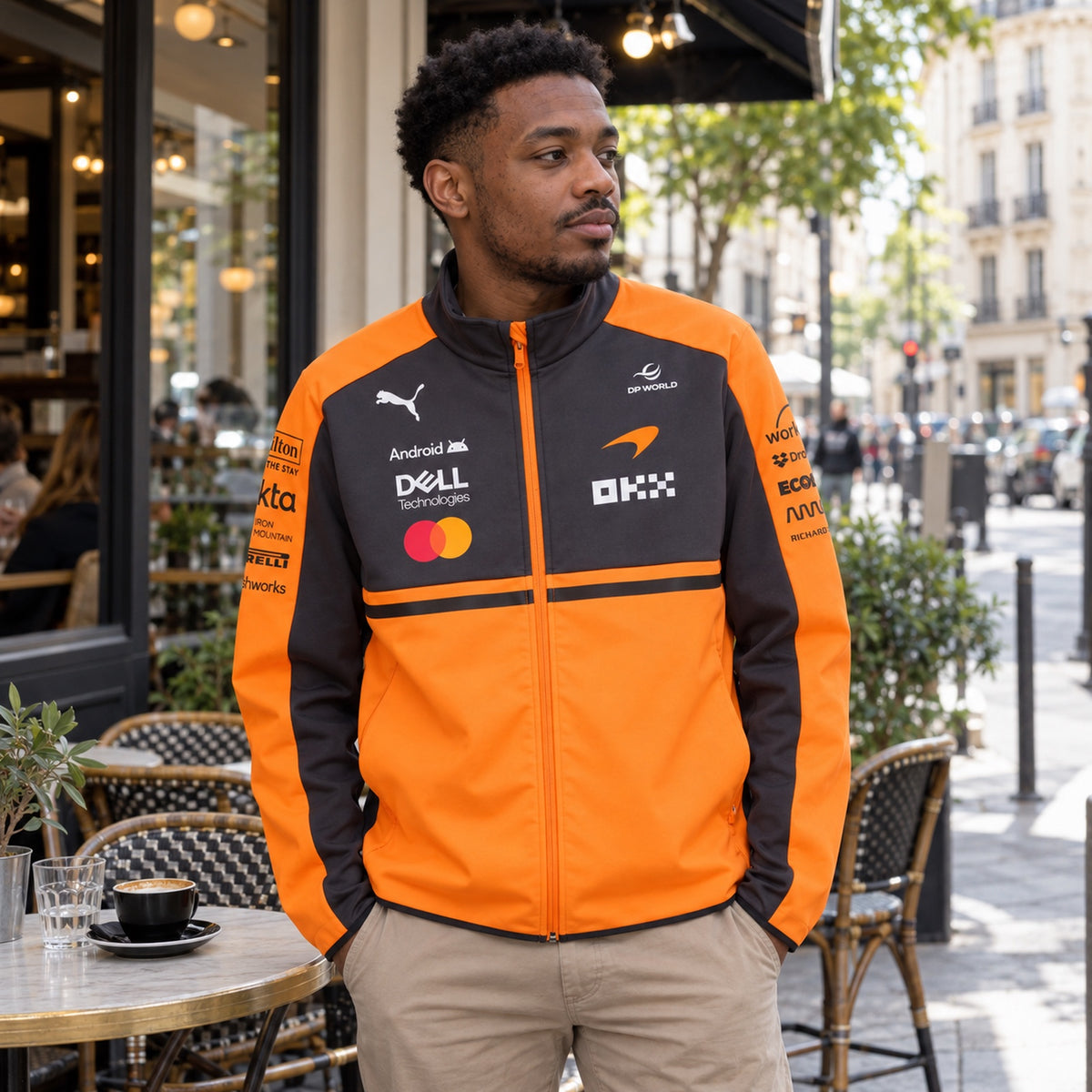 McLaren F1 Team Softshell Jacket 2026 – Orange/Grey – ilustrační foto (AI)