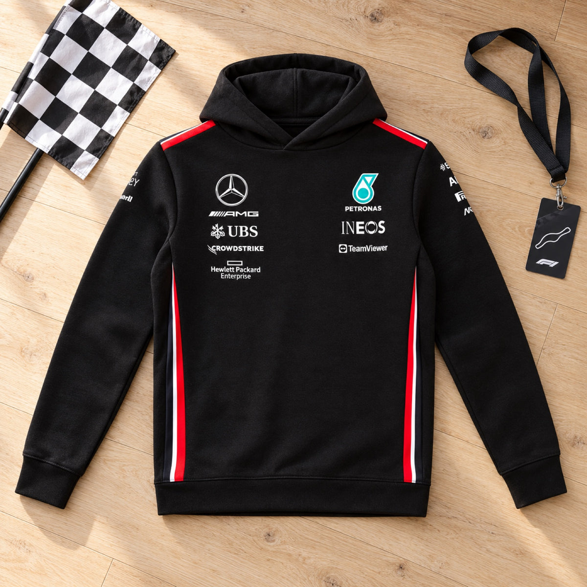 Dziecięca bluza zespołowa z kapturem Mercedes-AMG PETRONAS F1 AMG – 140 cm – zdjęcie poglądowe (AI)