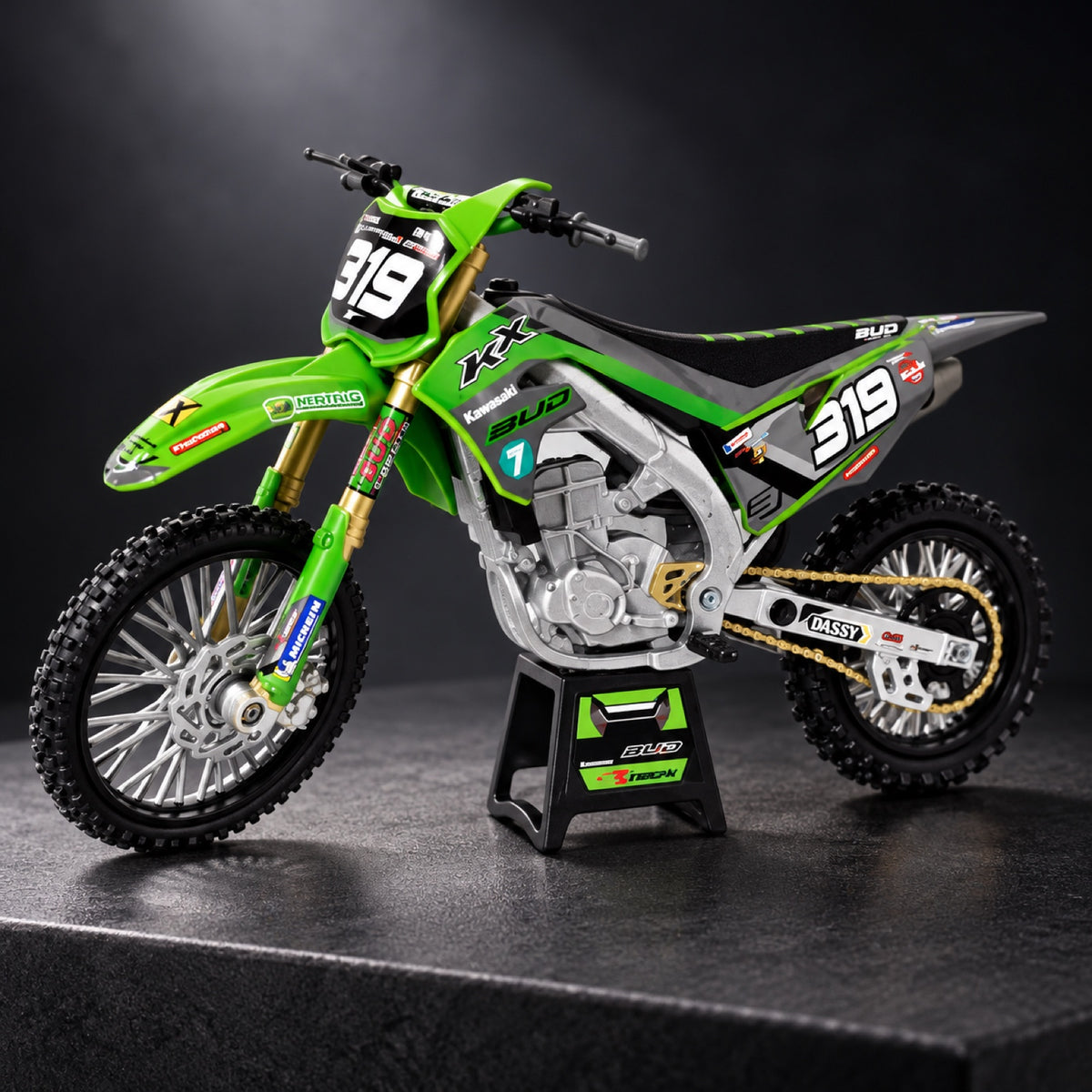 Model motocykla Kawasaki KX450 Q.M. Prugnieres – zdjęcie poglądowe (AI)