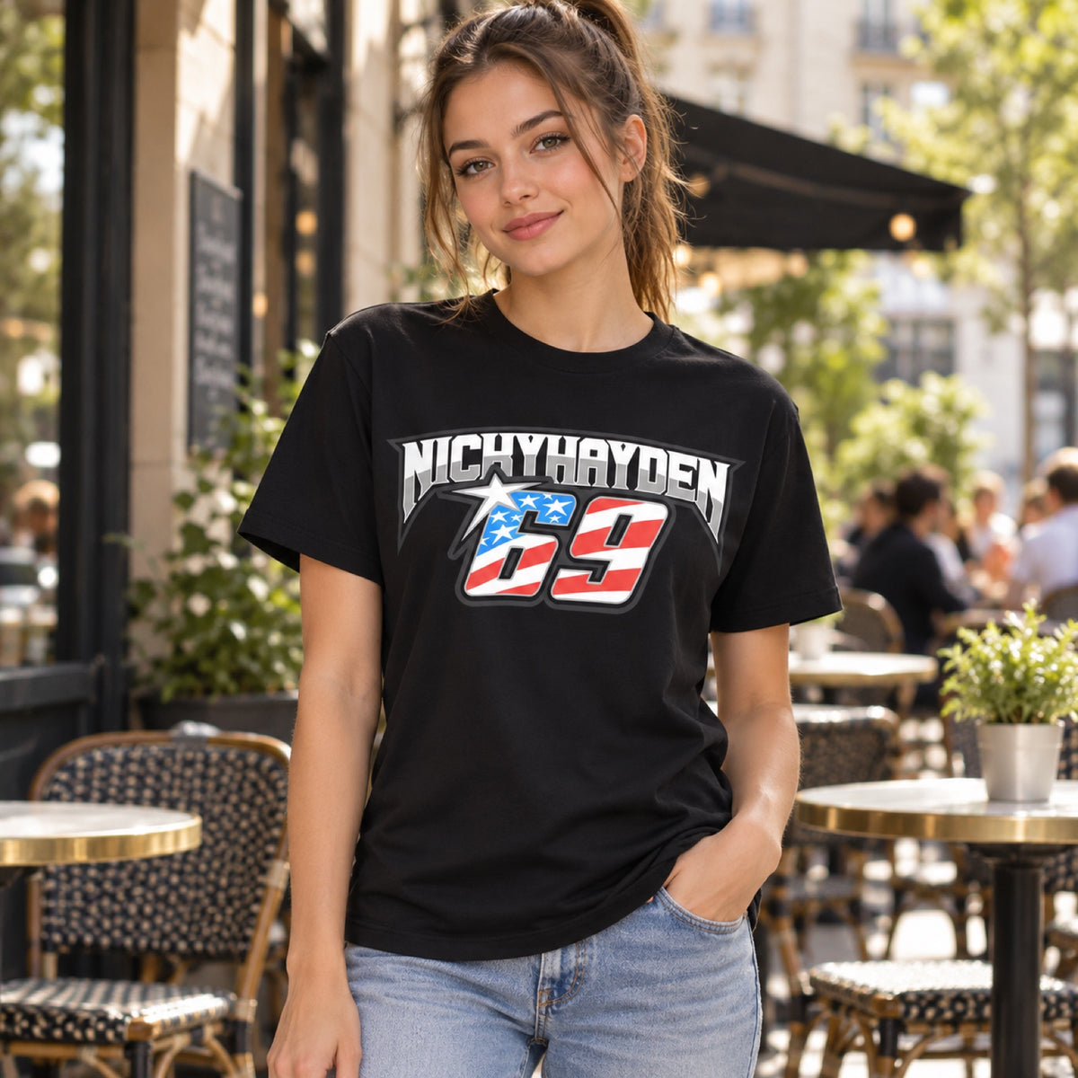 Koszulka Nicky Hayden z logo 69 – czarna – zdjęcie poglądowe (AI)