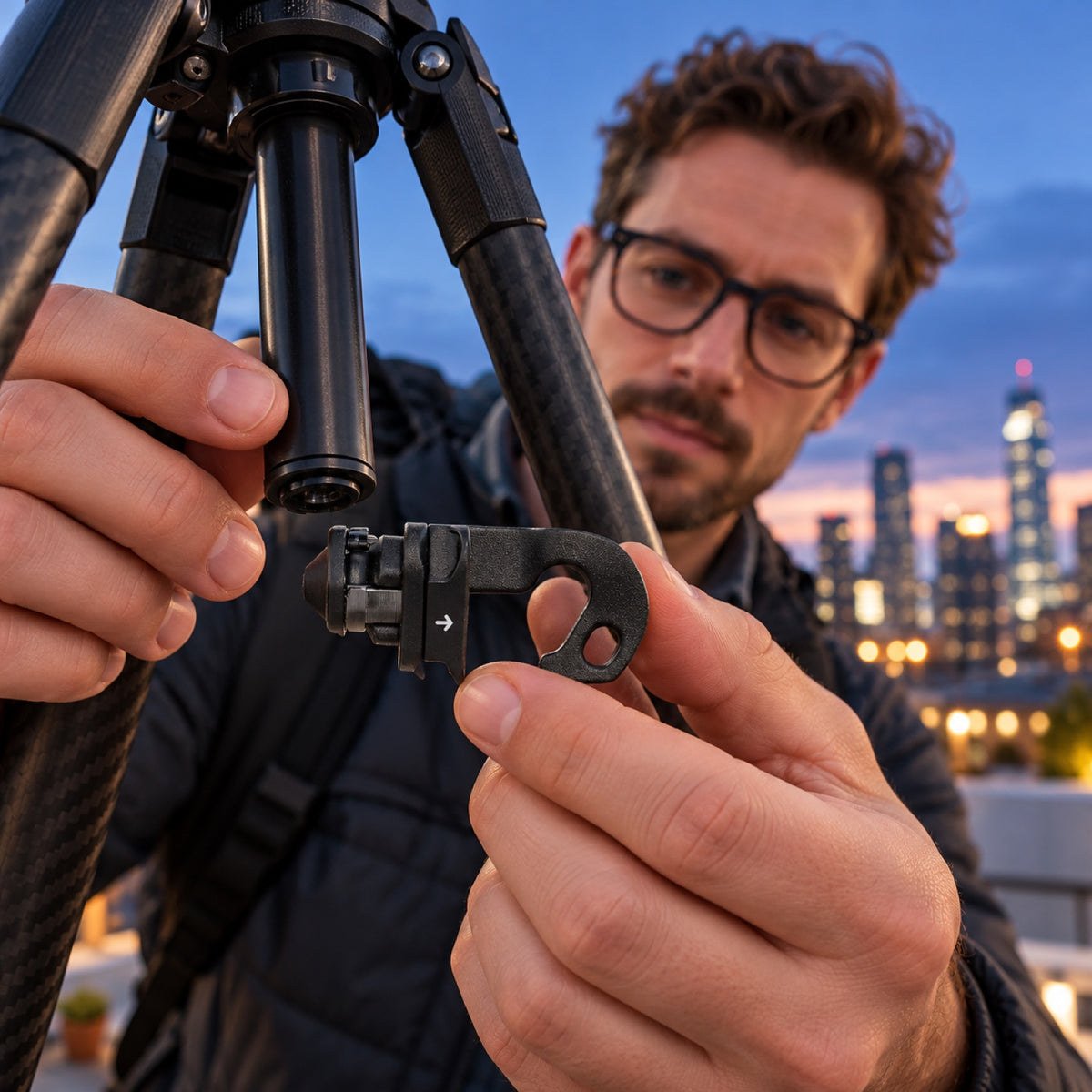 Hak kolumny centralnej statywu Peak Design Travel Tripod – zdjęcie poglądowe (AI)