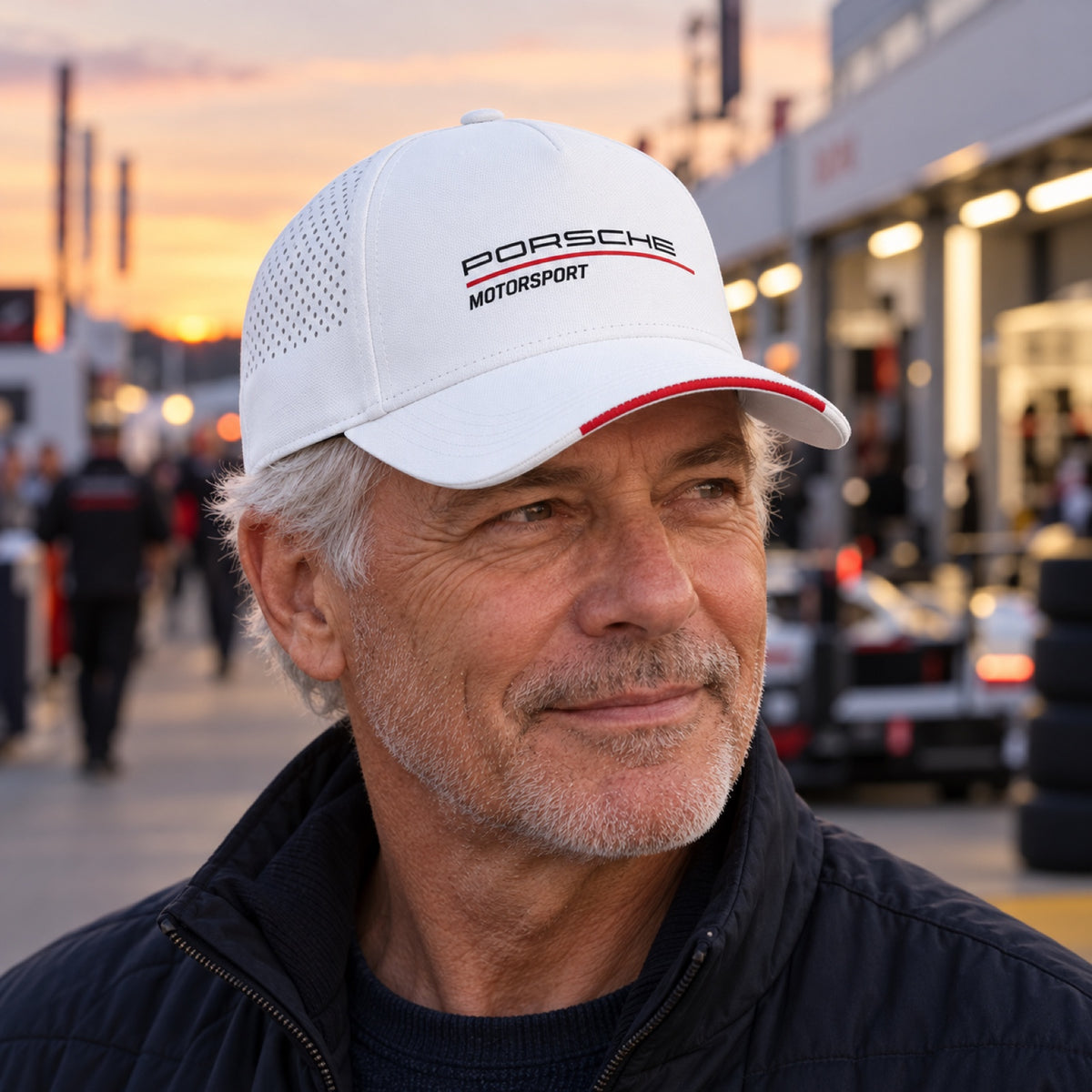 Czapka z daszkiem lifestyle Porsche Motorsport – biała – zdjęcie poglądowe (AI)