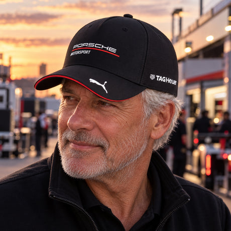 Porsche Motorsport Team Cap with Sponsor Logos – Black – illustrative photo (AI)