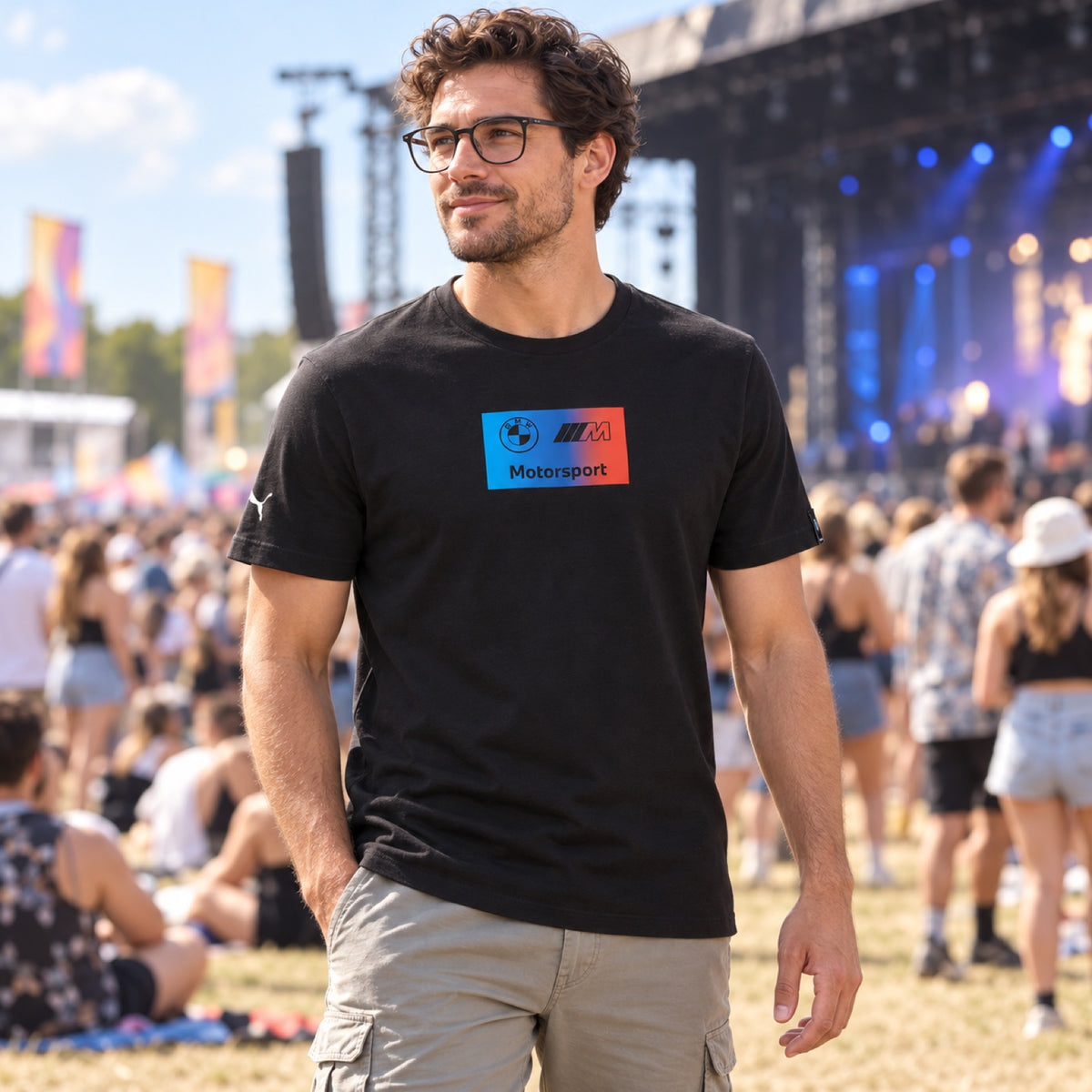 Koszulka BMW Motorsport z logo BMW M – czarna – zdjęcie poglądowe (AI)