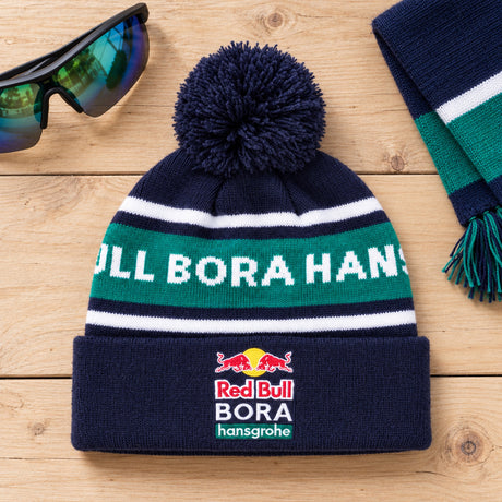 Red Bull Bora Hansgrohe Kids' Bobble Beanie – Navy Blue – illustrative photo (AI)