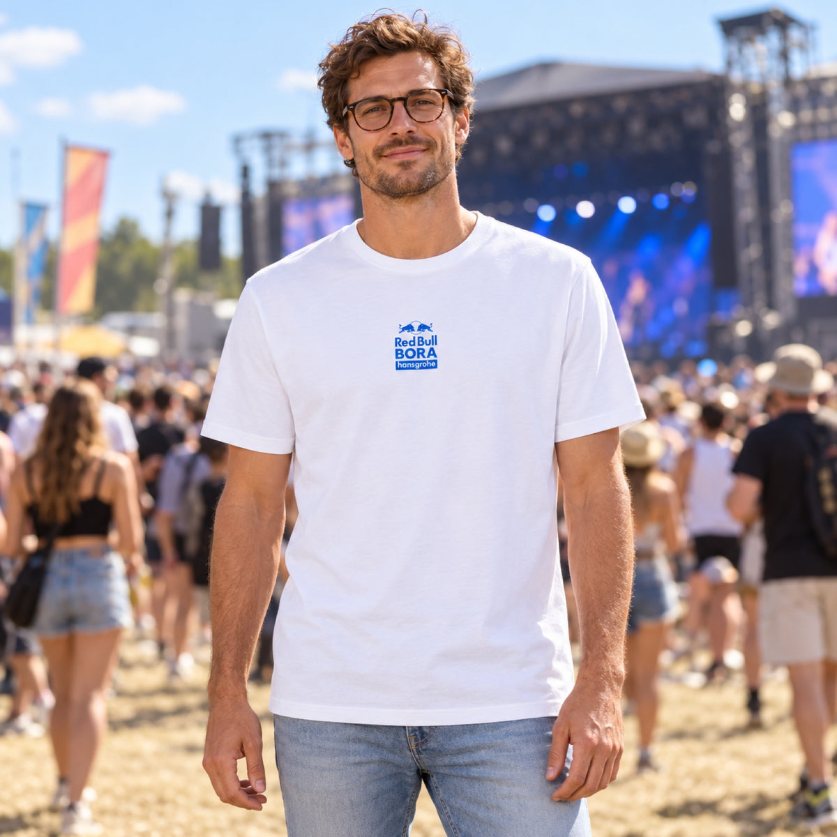 Red Bull Bora Hansgrohe Casual T-Shirt – White, MONUMENTS Edition – illustrative photo (AI)
