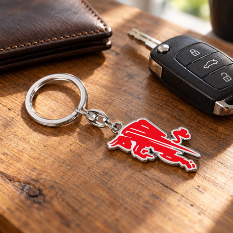 Metalowy brelok Red Bull – Dynamic Bull – zdjęcie poglądowe (AI)
