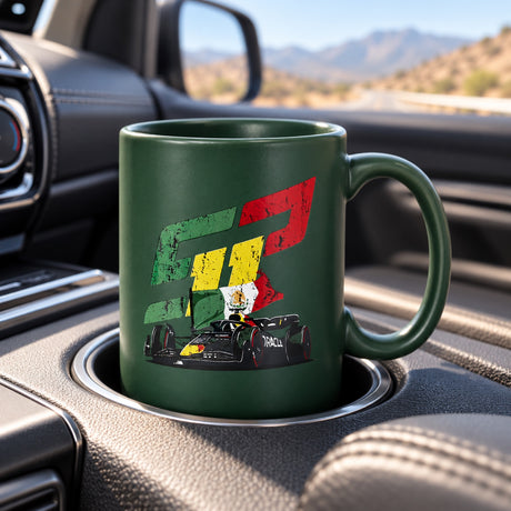 Red Bull Racing F1 Mug – Sergio Perez – Dark Green – illustrative photo (AI)