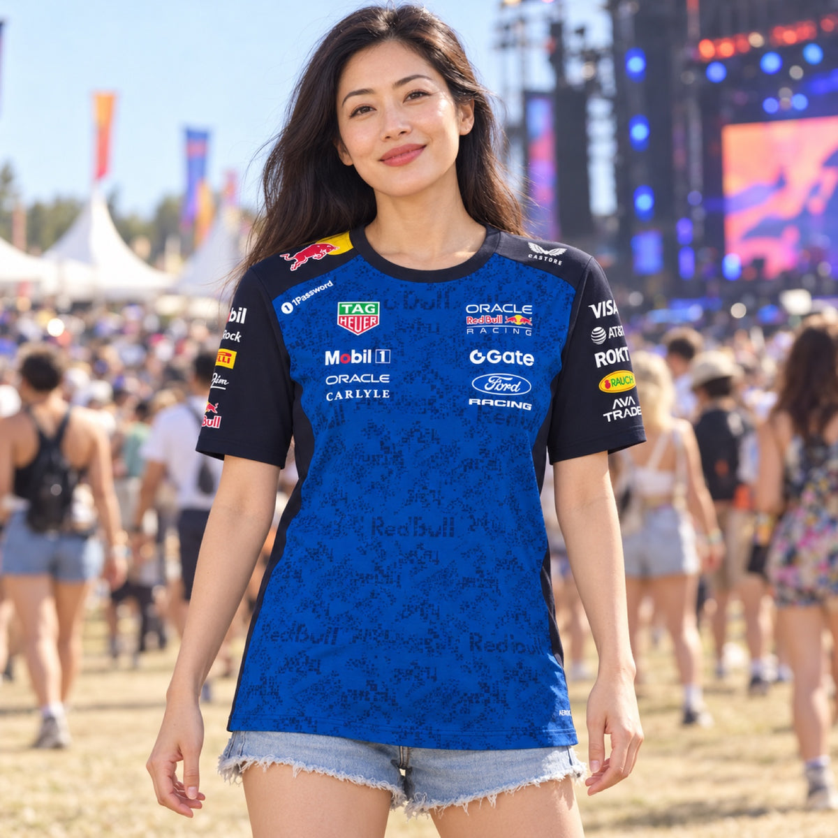 Oracle Red Bull Racing Team T-Shirt with Sponsor Logos – illustrative photo (AI)
