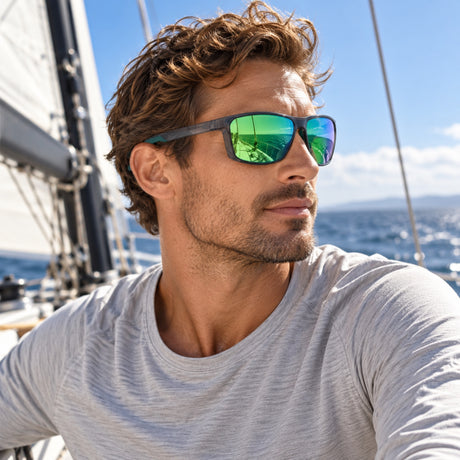 Red Bull Spect RAZE Sunglasses – Grey with Green Lenses – illustrative photo (AI)