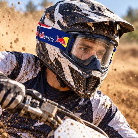 Gogle motocrossowe Red Bull Spect STRIVE – niebieskie, przezroczysta szyba – zdjęcie poglądowe (AI)