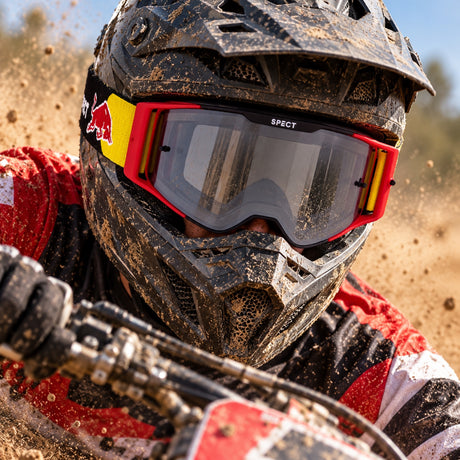 Gogle motocrossowe Red Bull Spect TORP – czarno-czerwone z przydymioną szybą – zdjęcie poglądowe (AI)