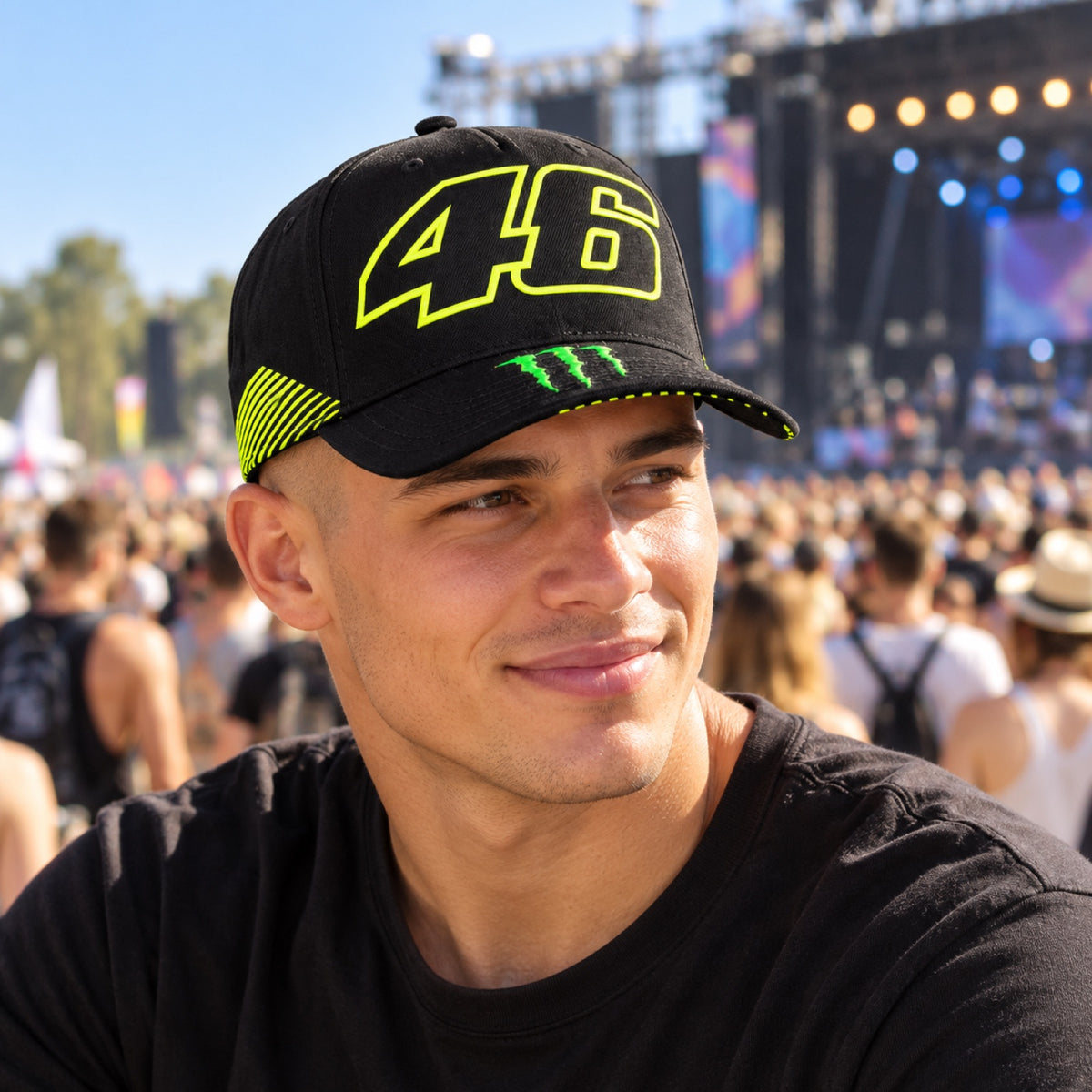 VR46 Valentino Rossi Cap – Black #46 – illustrative photo (AI)