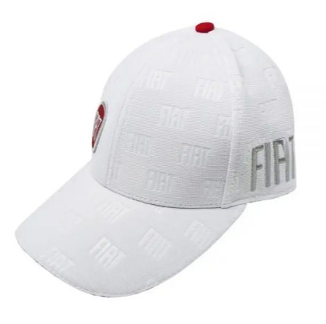 Fiat Cap with Embossed Logo Pattern – White