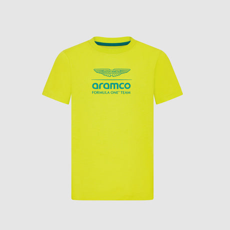 Dziecięca koszulka casual Aston Martin F1 Team LOGO jasnożółta - 164 cm