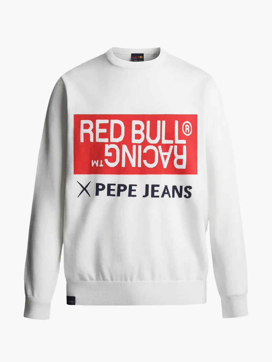 Sweter Pepe Jeans - Red Bull Racing biały z napisem